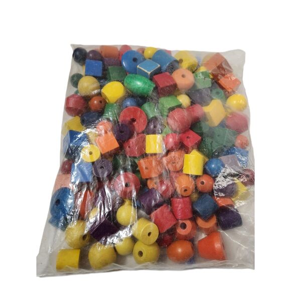 Chunky Wooden Beads – Colorful Craft Set | Learning to String | DIY Jewelry - Picture 1 of 4